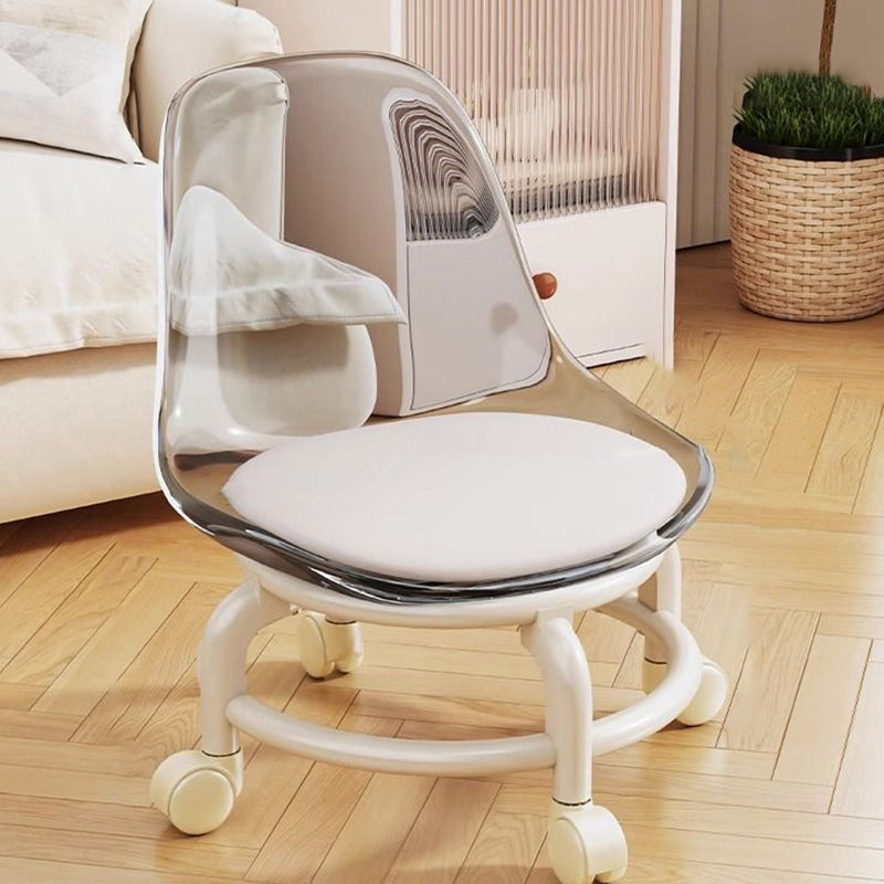Modern Minimalist Round Acrylic Faux Leather Low Stool on Wheels – Plastic Living Room Stool