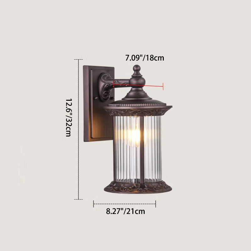 Lámpara de pared de 1 luz cilíndrica de vidrio y aluminio impermeable, estilo retro contemporáneo para jardín