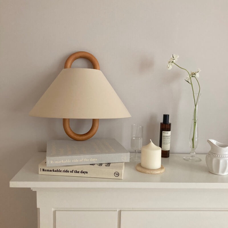 Japandi Solid Wood Wall Sconce Pleated Fabric Plug-In Bedside Reading Lamp for Bedroom and Living Room