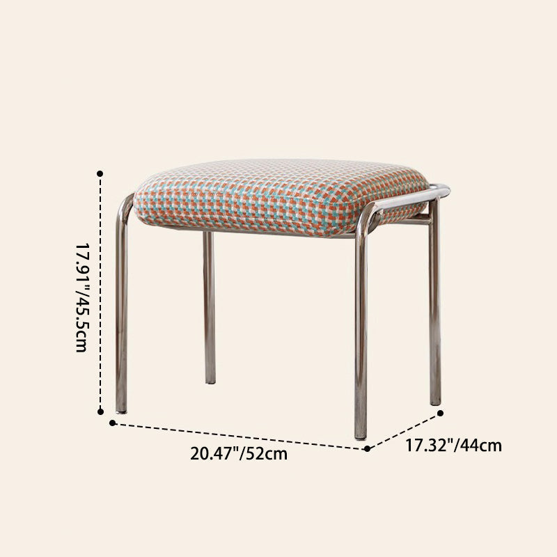 Taburete de tocador sin respaldo contemporáneo escandinavo cuadrado de algodón y lino tapizado con estructura de acero inoxidable para dormitorio