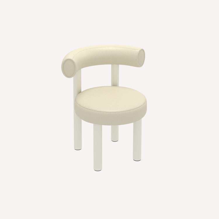 Contemporary Nordic Round Faux Leather Vanity Stool with Iron Frame and Arc Back for Bedroom