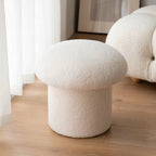 Taburete cilíndrico moderno minimalista de forro polar sherpa con forma de hongo y diseño de madera para dormitorio
