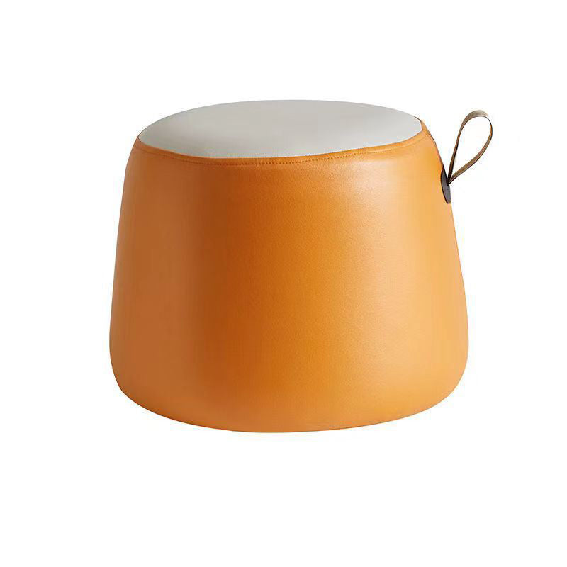 Puf Cilíndrico de Tela Elegante y Moderno – Taburete Bajo para Sala de Estar