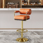 Contemporary Luxury Faux Leather Upholstered Height Adjustable Swivel Bar Stool Armrest Footrest For Dining Room