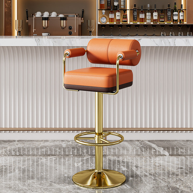 Contemporary Luxury Faux Leather Upholstered Height Adjustable Swivel Bar Stool Armrest Footrest For Dining Room