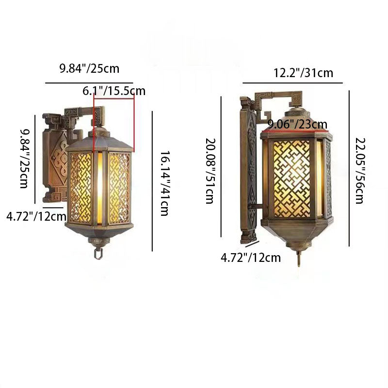 Lámpara aplique de pared exterior con 1 luz, estilo pagoda china tradicional, de aluminio cepillado, para patio