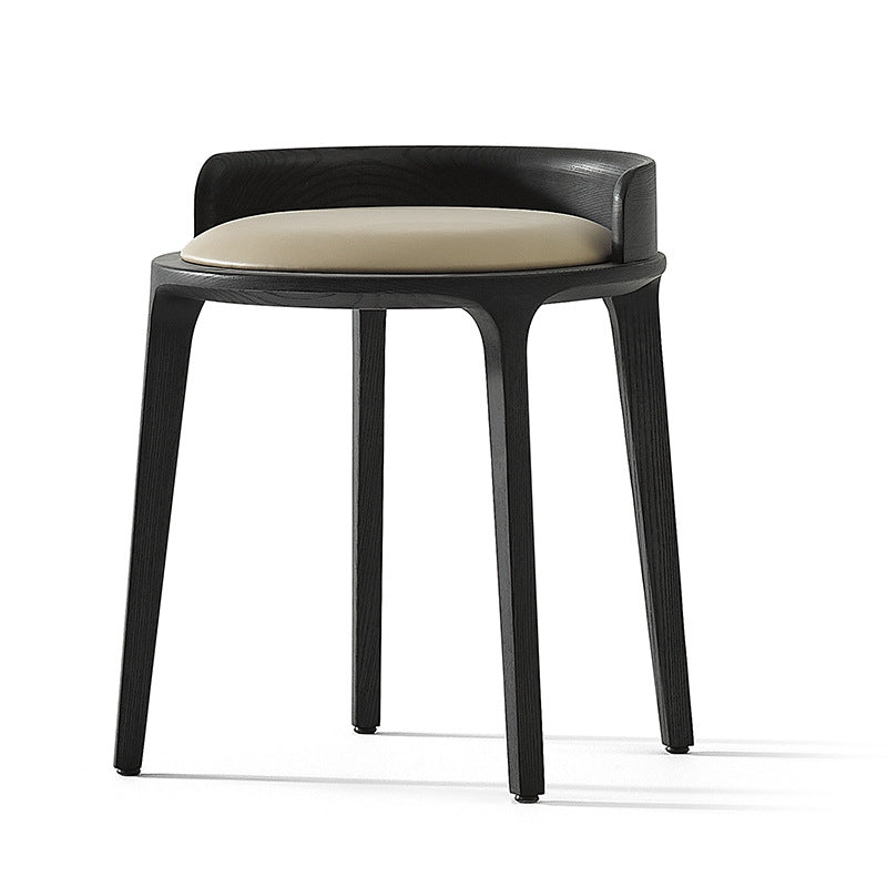 Elegant Traditional Vintage Round PU Leather Upholstered Vanity Stool with Wood Frame — Backless, Ideal Bedroom Accent