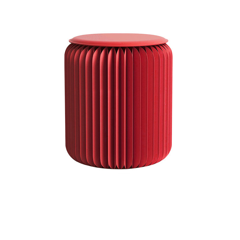 Contemporary Scandinavian Cylinder PU Leather Foldable Footstool with Kraft Paper Finish for Entryways