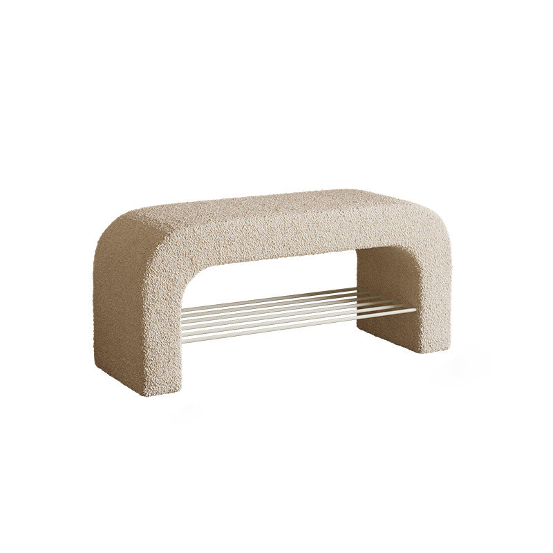 Modern Minimalist Long Rectangle Sherpa Fabric PU Leather Iron Storage Bench 1-Shelf For Entryways
