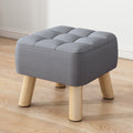 Modern Minimalist Square Stool with Cotton-Linen Upholstery, Solid Wood, Low-Profile Design for Living Room