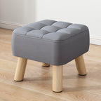 Modern Minimalist Square Stool with Cotton-Linen Upholstery, Solid Wood, Low-Profile Design for Living Room