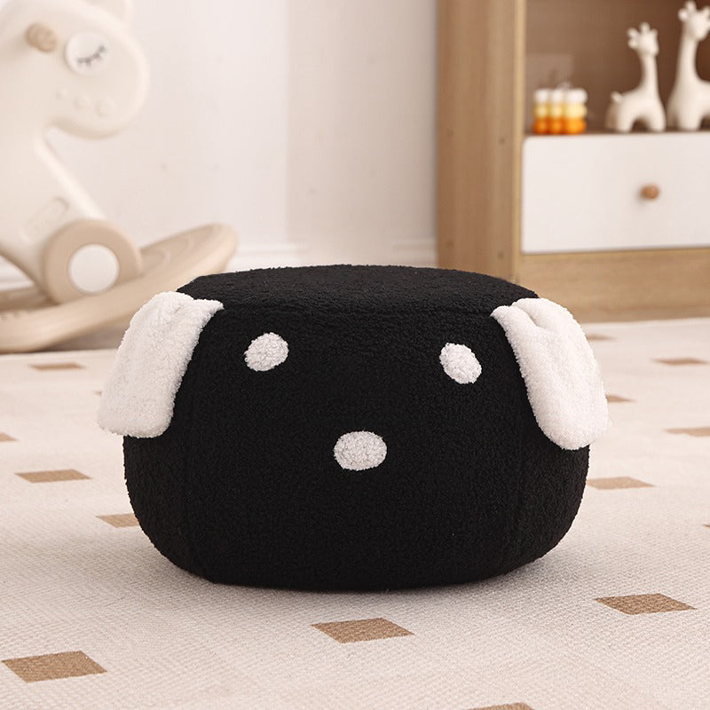 Modern Art Deco Round Teddy-Fleece Stool with Plywood Construction, Low-Profile Backless & Armless for Living Room