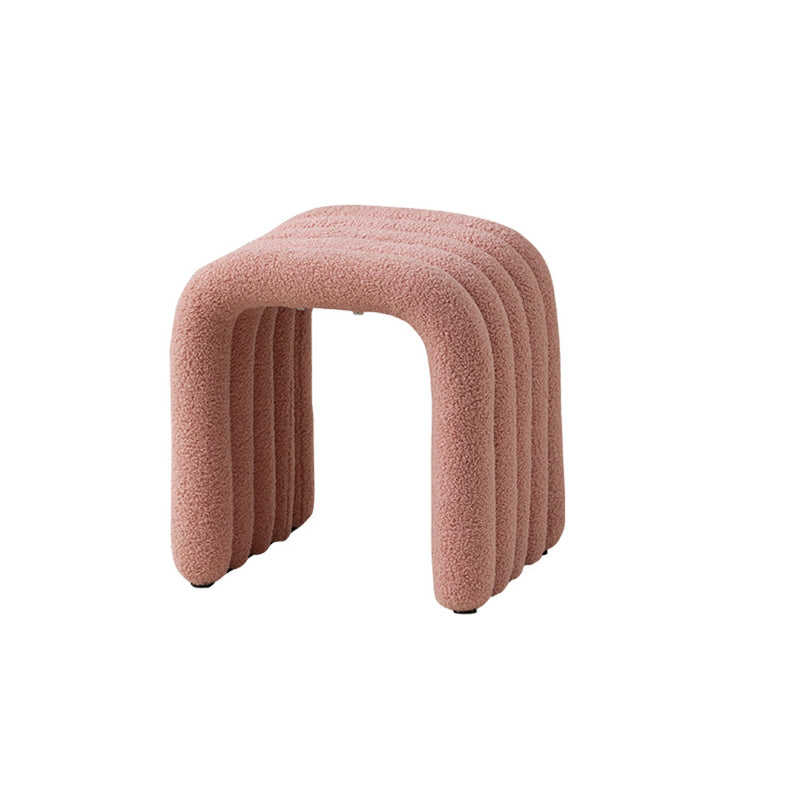 Contemporary Nordic Arch Vanity Stool in Sherpa Fabric with Carbon Steel Frame - Backless, Bedroom-Ready