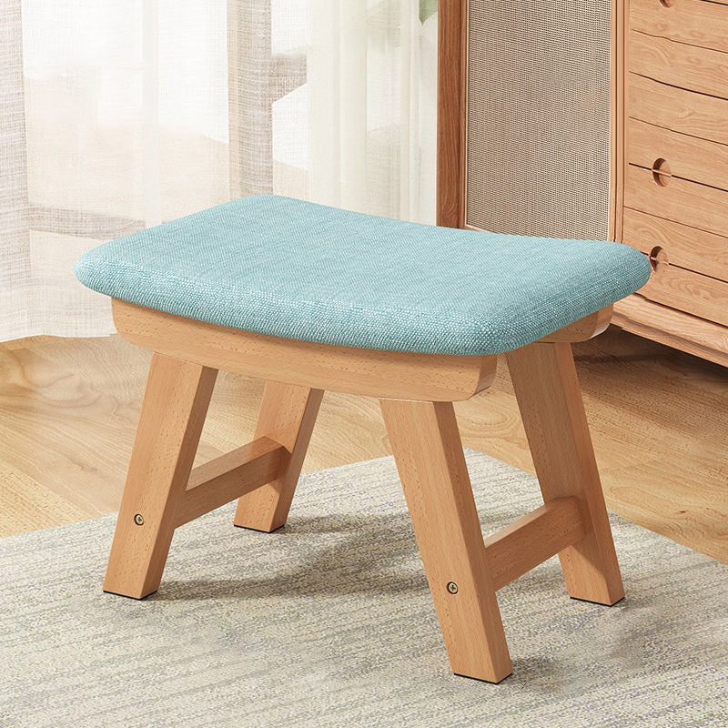 Modern Minimalist Square Cushion Rubberwood Shoe Bench with Cotton-Linen Upholstery, Low Stool for Living Room