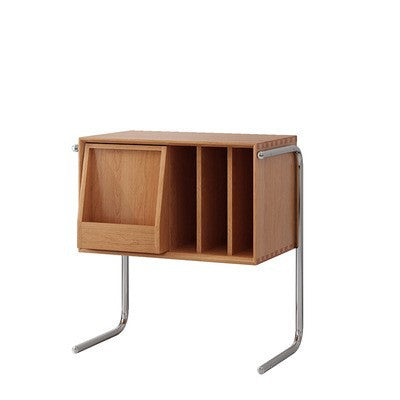 Mesa auxiliar rectangular contemporánea nórdica de dos niveles de pino, madera contrachapada y acero inoxidable para salón