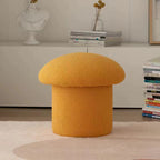 Taburete cilíndrico moderno minimalista de forro polar sherpa con forma de hongo y diseño de madera para dormitorio