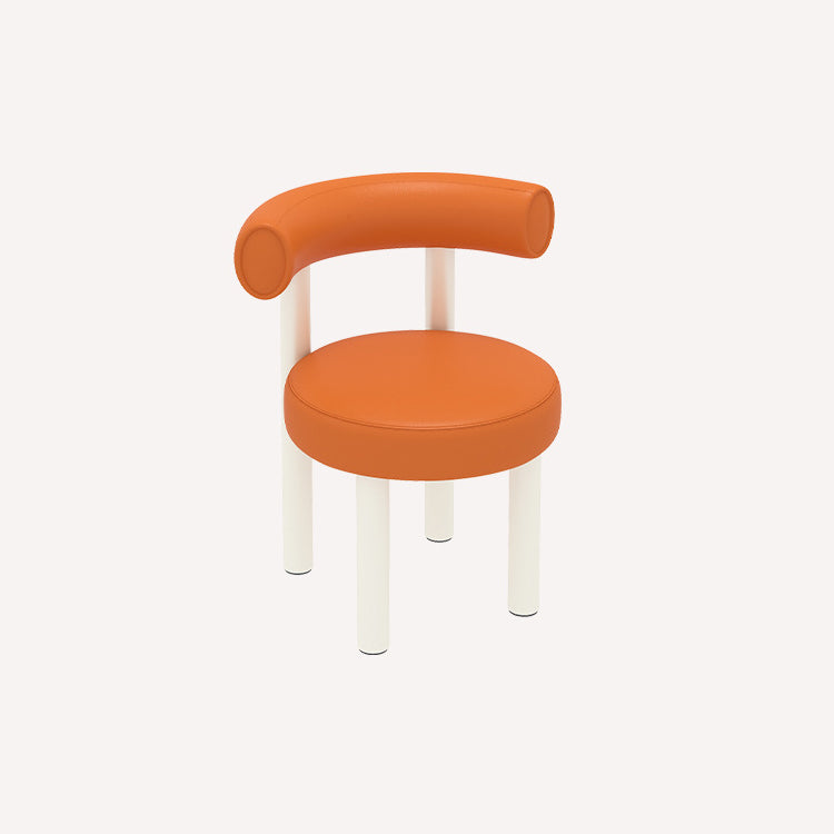 Contemporary Nordic Round Faux Leather Vanity Stool with Iron Frame and Arc Back for Bedroom