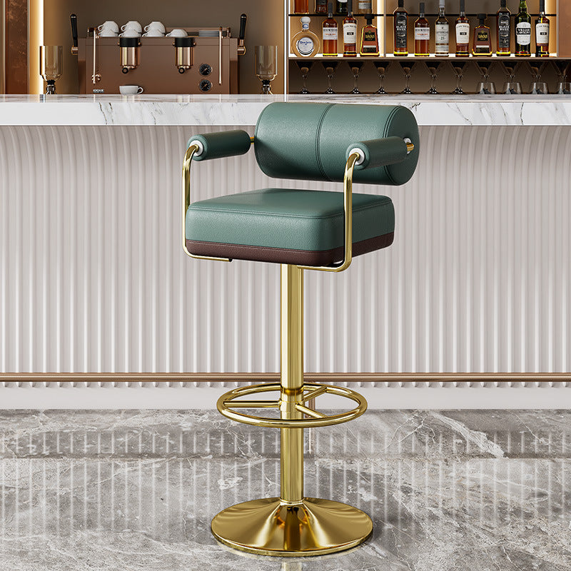 Contemporary Luxury Faux Leather Upholstered Height Adjustable Swivel Bar Stool Armrest Footrest For Dining Room