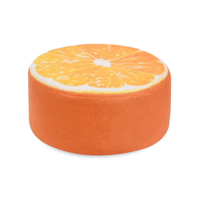 Modern Round Fabric Pouf with Creative Fruit Pattern – Kids Footstool for Living Room