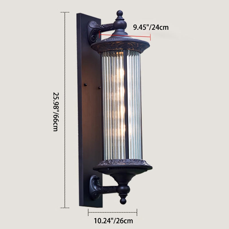 Lámpara de pared de 1 luz cilíndrica de vidrio y aluminio impermeable, estilo retro contemporáneo para jardín