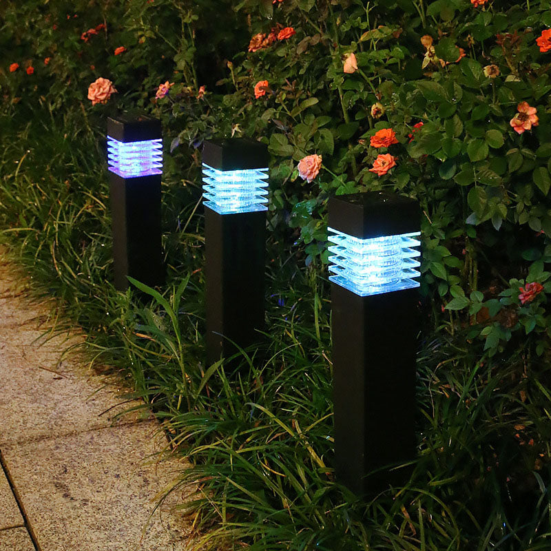 Modern Louvered Solar Pathway Lights Waterproof LED Outdoor Bollard Landscape Lighting for Garden and Driveway