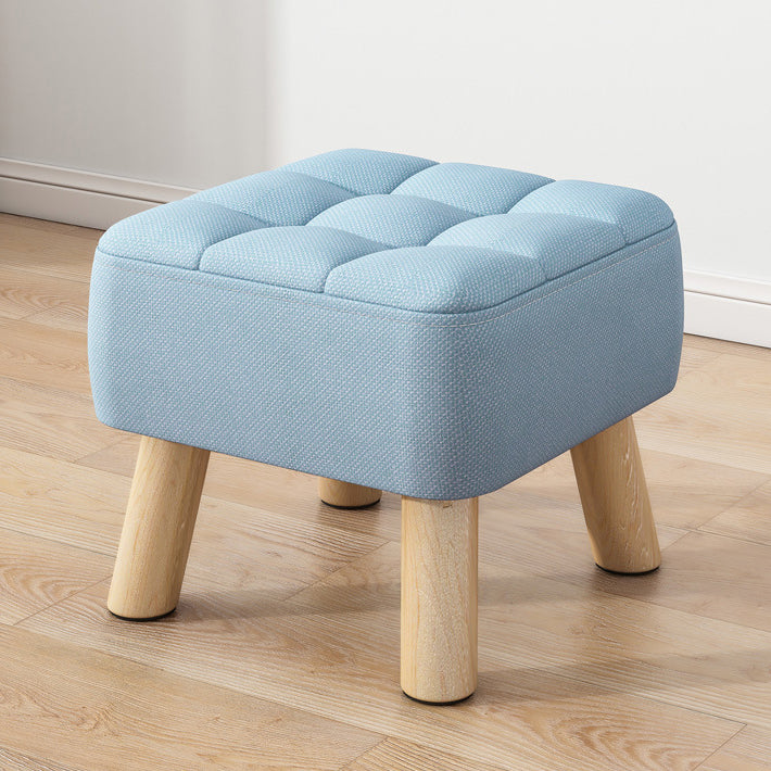 Modern Minimalist Square Stool with Cotton-Linen Upholstery, Solid Wood, Low-Profile Design for Living Room