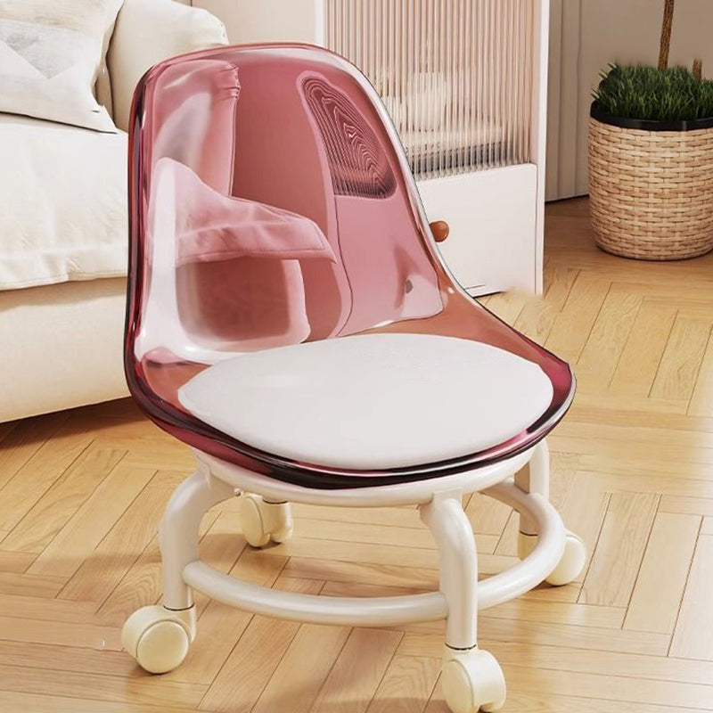 Modern Minimalist Round Acrylic Faux Leather Low Stool on Wheels – Plastic Living Room Stool