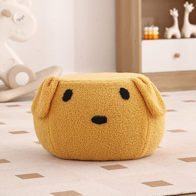 Modern Art Deco Round Teddy-Fleece Stool with Plywood Construction, Low-Profile Backless & Armless for Living Room
