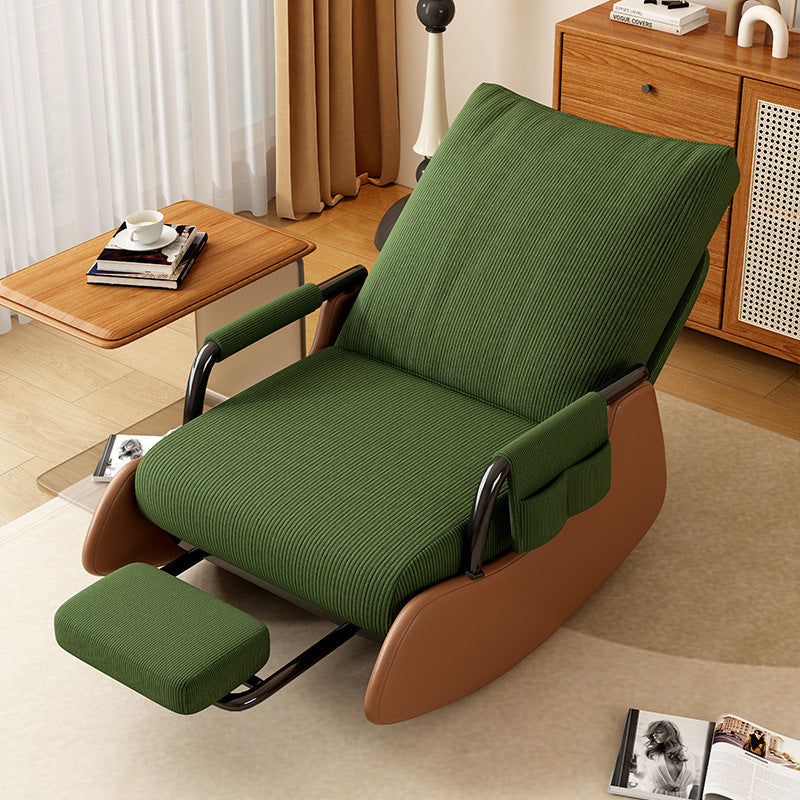 Modern Minimalist Square Recliner with Foldable Backrest and Footrest — Corduroy & Cotton-Sponge Padding, Faux Leather Upholstery, Wood & Carbon Steel Frame for Bedroom