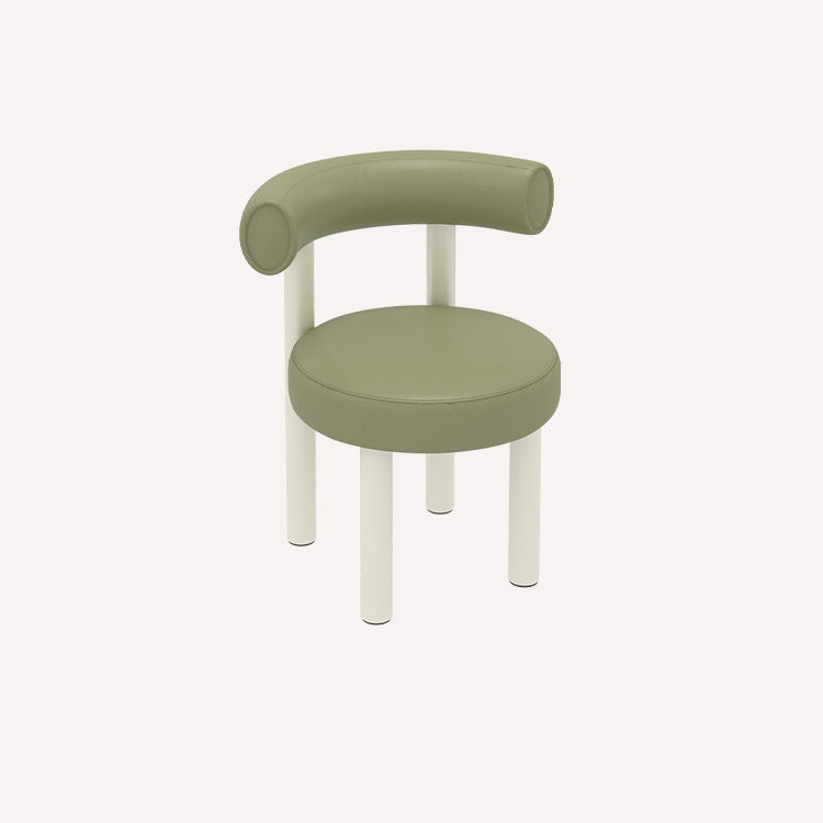 Contemporary Nordic Round Faux Leather Vanity Stool with Iron Frame and Arc Back for Bedroom