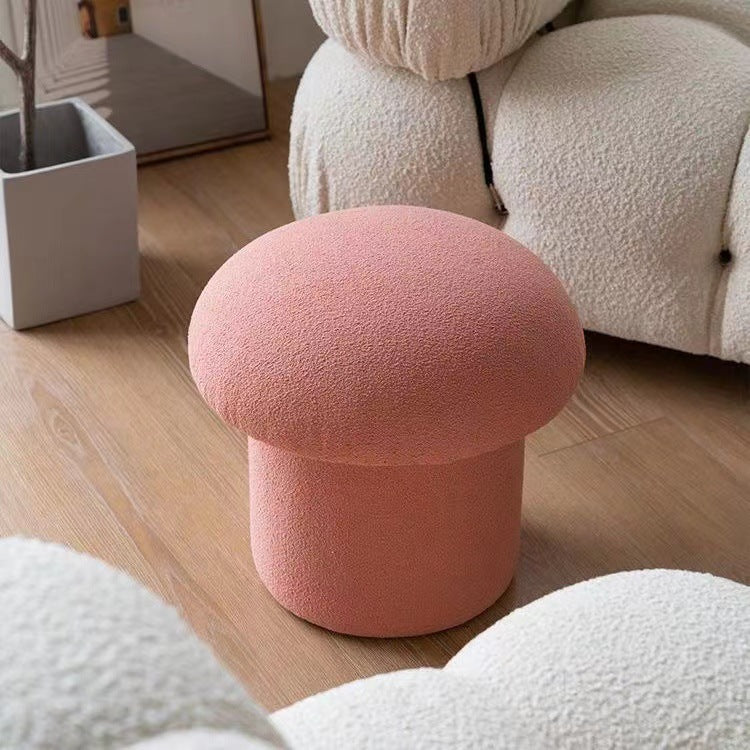 Modern Minimalist Mushroom Cylinder Sherpa Fleece Wood Vanity Stool For Bedroom