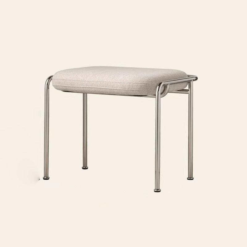Taburete de tocador sin respaldo contemporáneo escandinavo cuadrado de algodón y lino tapizado con estructura de acero inoxidable para dormitorio