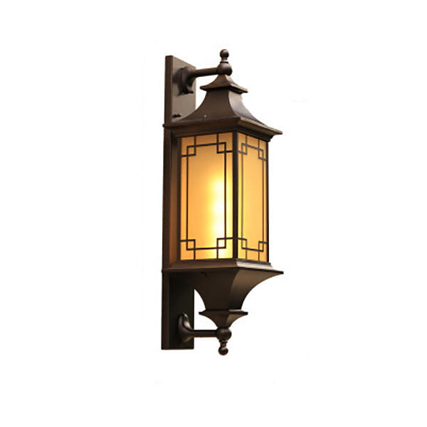 Traditional Chinese Square Lantern Cage Waterproof 1-Light Outdoor Wall Sconce Lamp For Outdoor Patio