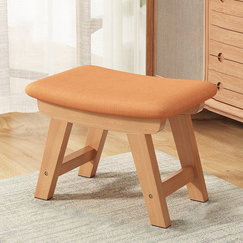 Modern Minimalist Square Cushion Rubberwood Shoe Bench with Cotton-Linen Upholstery, Low Stool for Living Room