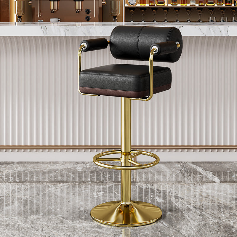 Contemporary Luxury Faux Leather Upholstered Height Adjustable Swivel Bar Stool Armrest Footrest For Dining Room
