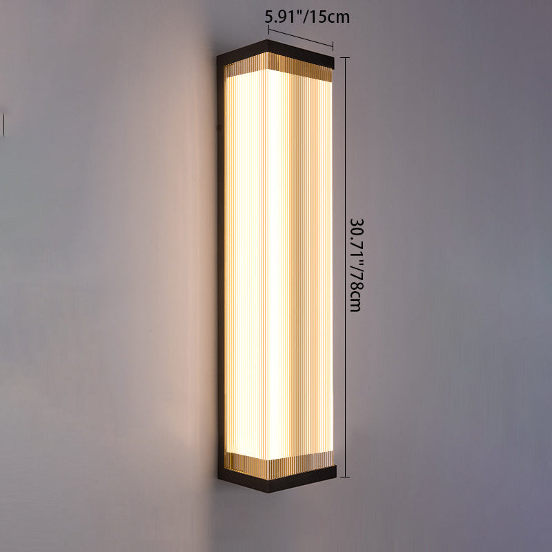 Modern Fluted Acrylic LED Outdoor Wall Sconce Waterproof Tall Exterior Light Fixture for Front Porch and Patio