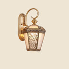 Lámpara de pared exterior europea moderna hexagonal de cobre y cristal impermeable de 1 luz