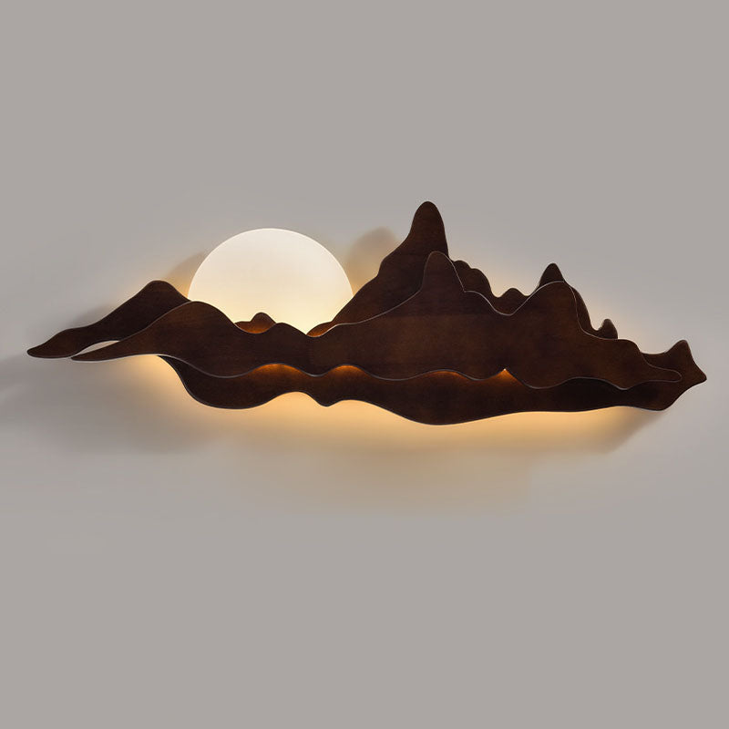 Lámpara de pared LED china tradicional de madera para sala de estar con diseño de paisaje