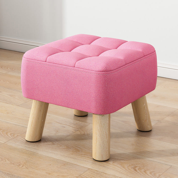 Modern Minimalist Square Stool with Cotton-Linen Upholstery, Solid Wood, Low-Profile Design for Living Room