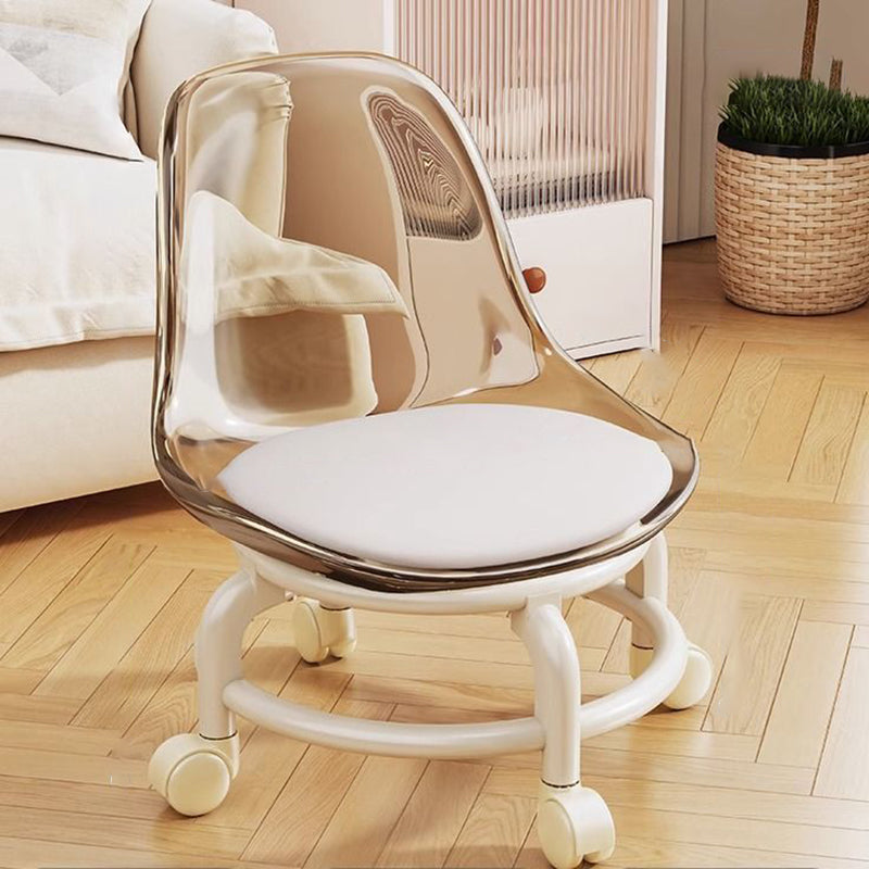 Modern Minimalist Round Acrylic Faux Leather Low Stool on Wheels – Plastic Living Room Stool