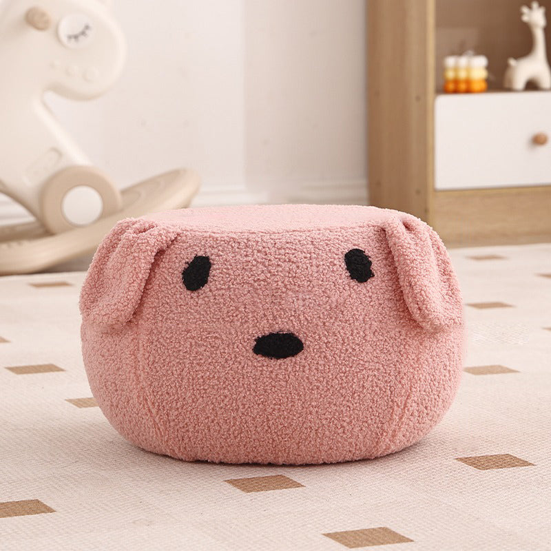 Modern Art Deco Round Teddy-Fleece Stool with Plywood Construction, Low-Profile Backless & Armless for Living Room