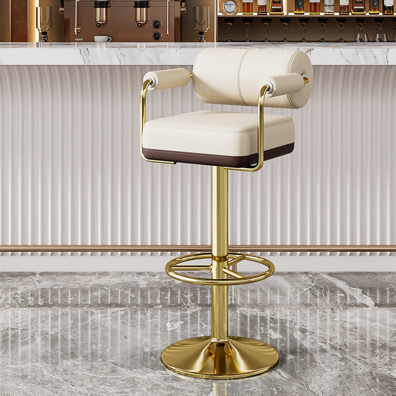 Contemporary Luxury Faux Leather Upholstered Height Adjustable Swivel Bar Stool Armrest Footrest For Dining Room