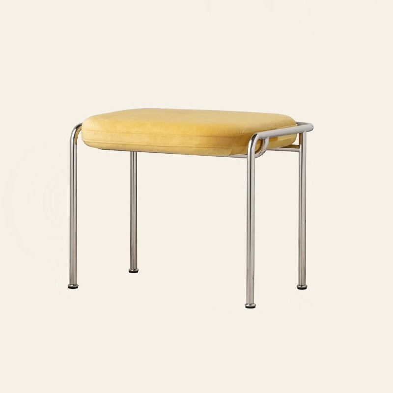 Taburete de tocador sin respaldo contemporáneo escandinavo cuadrado de algodón y lino tapizado con estructura de acero inoxidable para dormitorio