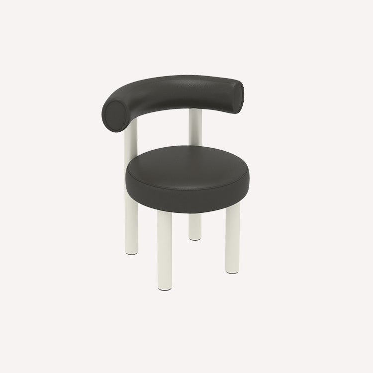 Contemporary Nordic Round Faux Leather Vanity Stool with Iron Frame and Arc Back for Bedroom
