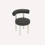 Contemporary Nordic Round Faux Leather Vanity Stool with Iron Frame and Arc Back for Bedroom