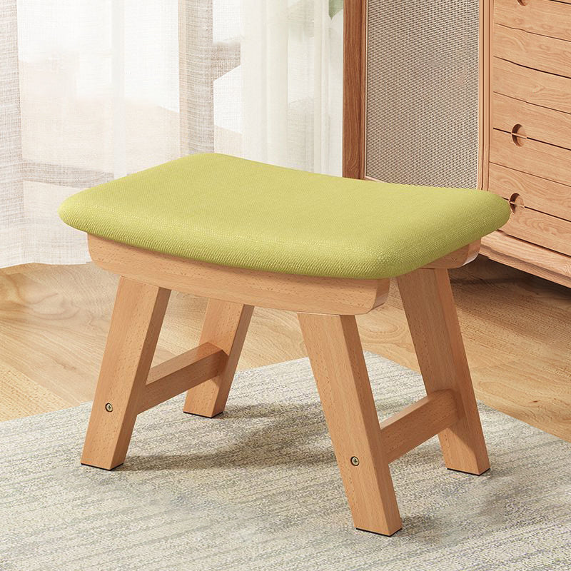 Modern Minimalist Square Cushion Rubberwood Shoe Bench with Cotton-Linen Upholstery, Low Stool for Living Room