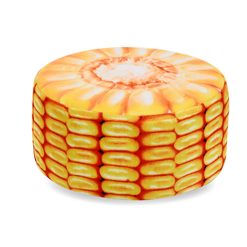 Modern Round Fabric Pouf with Creative Fruit Pattern – Kids Footstool for Living Room