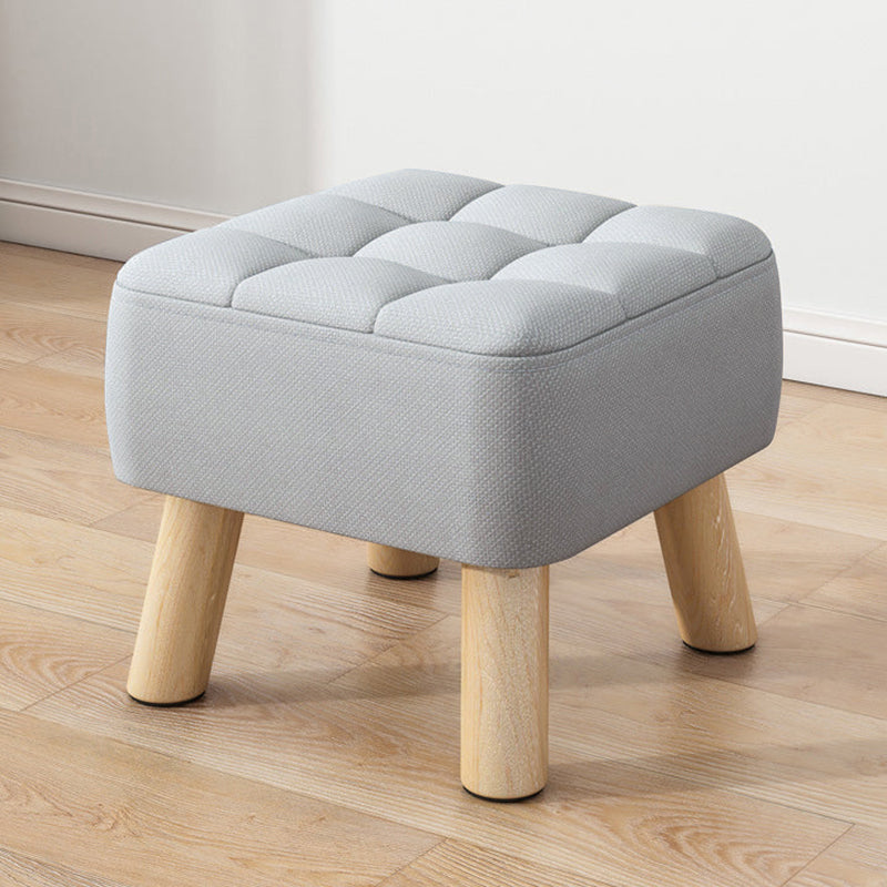 Modern Minimalist Square Stool with Cotton-Linen Upholstery, Solid Wood, Low-Profile Design for Living Room