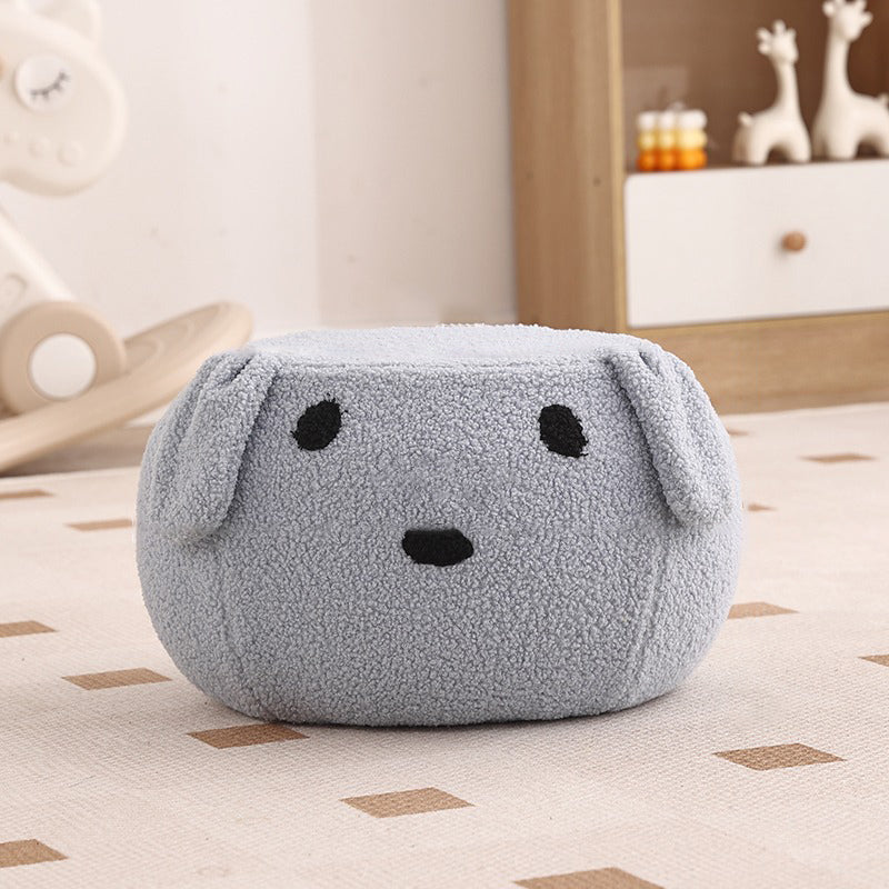 Modern Art Deco Round Teddy-Fleece Stool with Plywood Construction, Low-Profile Backless & Armless for Living Room