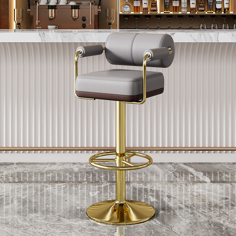 Contemporary Luxury Faux Leather Upholstered Height Adjustable Swivel Bar Stool Armrest Footrest For Dining Room